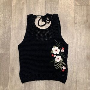 Hollister Black Crocheted Floral Crop Top